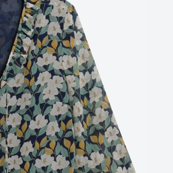 EUC✨ DANIEL RAINN navy women's XL Camila Ruffle Detail 3/4 sleeve Blouse - Picture 17 of 17